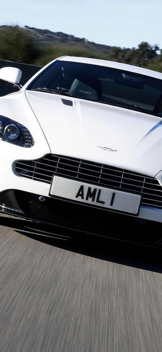 aston martin, v8, vantage, 2011, white, front view, car, asphalt