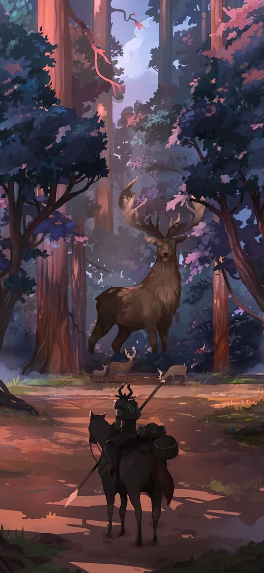 deer, animal, hunter, rider, forest, art