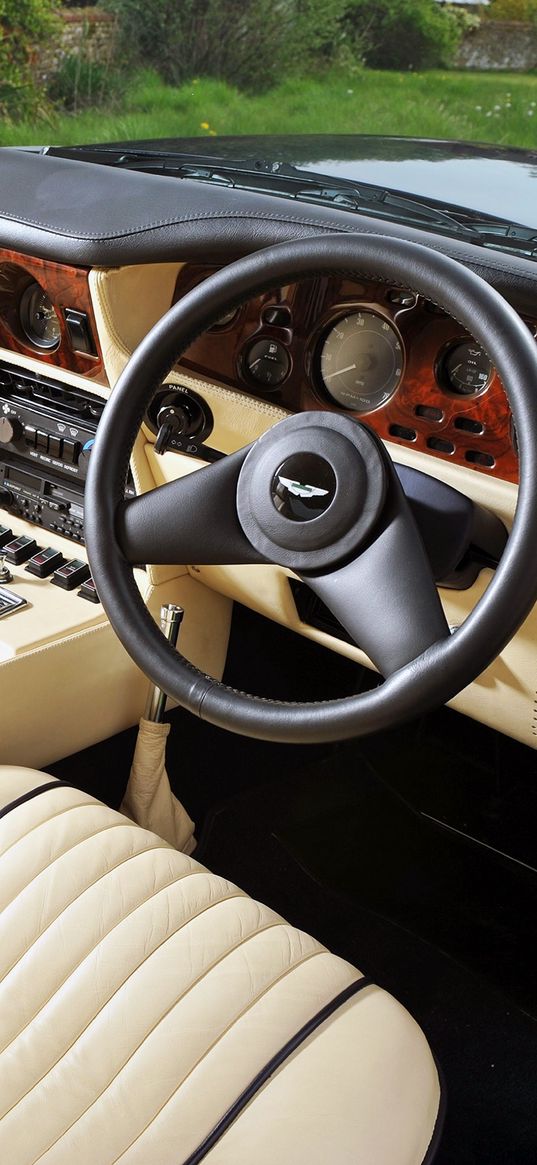 aston martin, v8, vantage, 1977, salon, interior, steering wheel, speedometer