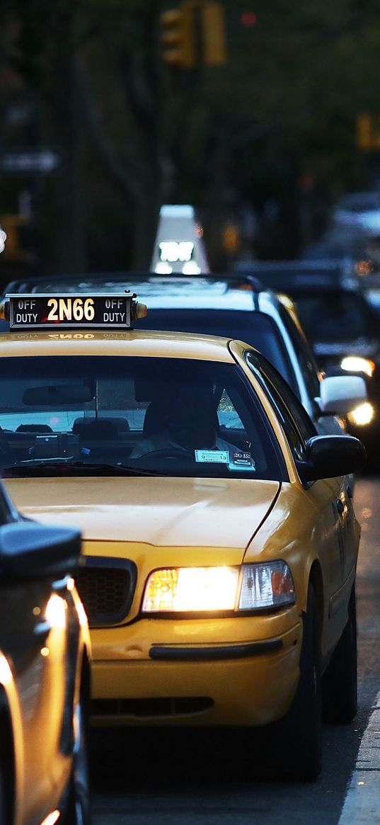 taxi, car, road, city