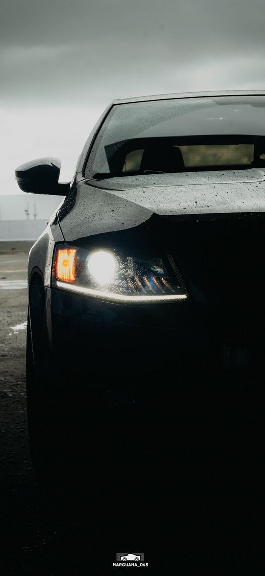 skoda octavia a7, skoda, car, black, cloudy, rainy, rain