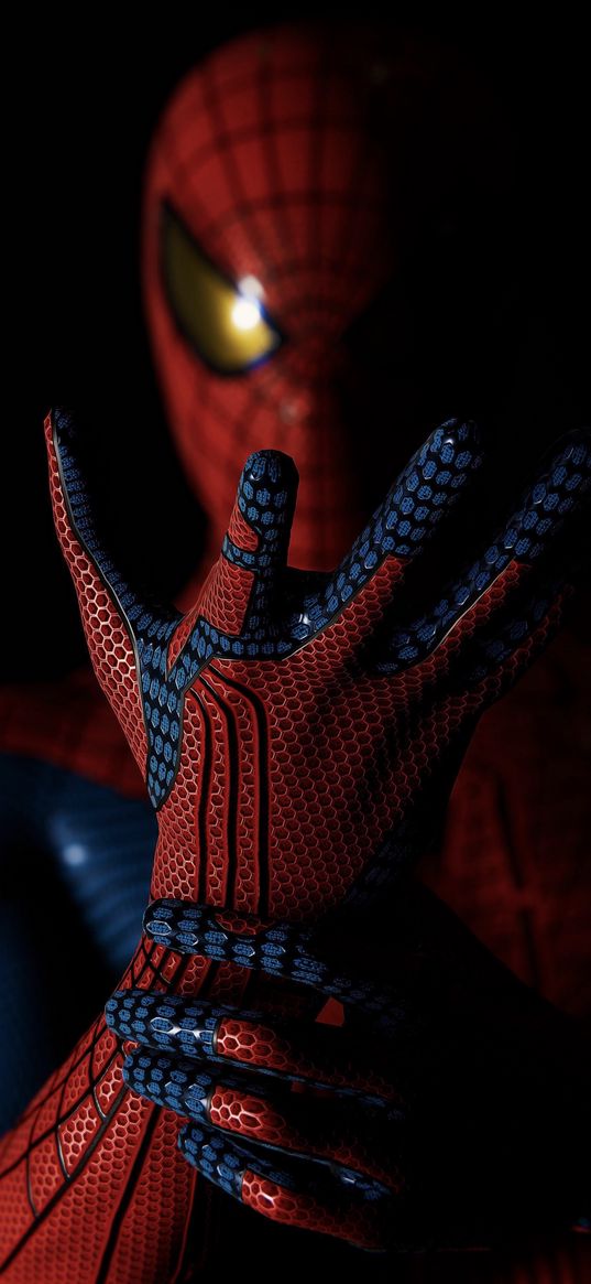 spiderman, spider-man, superhero, marvel, red, blue, gloves, black background, digital art