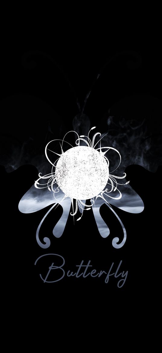 butterfly, girl, sphere, smoke, dark, art