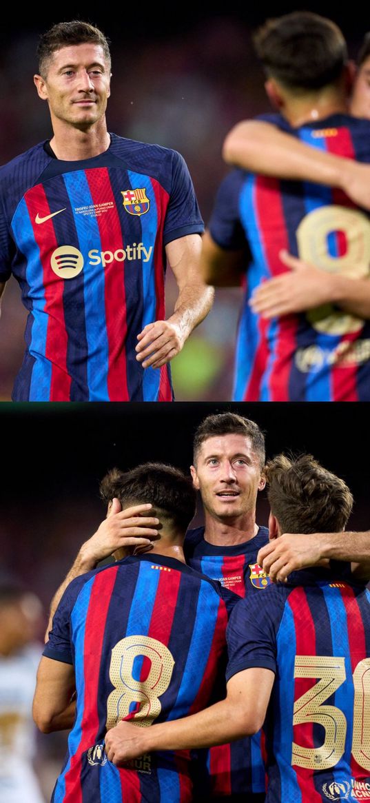 robert lewandowski, football player, team, hug, football