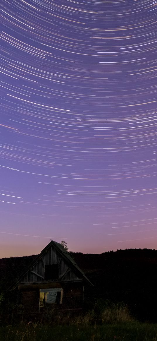 house, silhouette, starry sky, freezelight, night