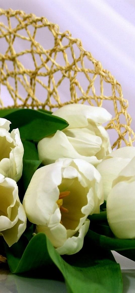 tulips, flowers, white, flower, weaving, bag