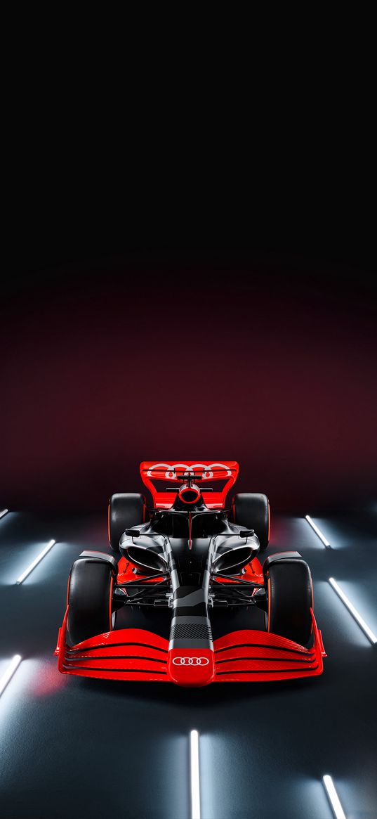 audi, car, red, sports car, formula 1, dark background