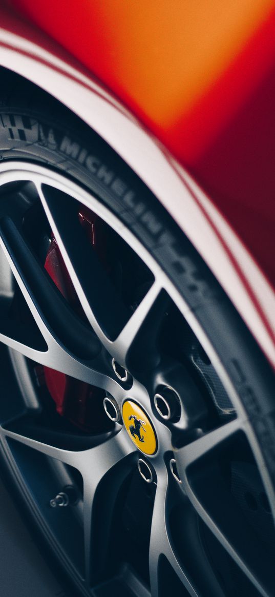 ferrari, car, red, wheel, logo, tire, michelin