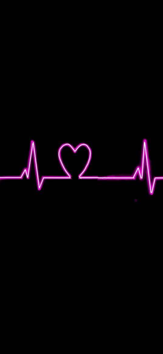 heart, pulse, pink, neon, black background, art