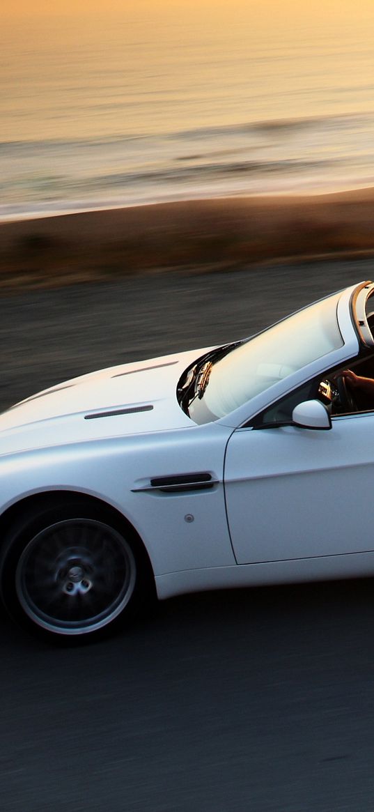 aston martin, v8, vantage, 2008, white, side view, cabriolet, speed