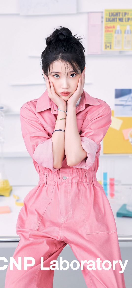 iu, k-pop, singer, girl, beautiful, cute, asian, pink suit, lab