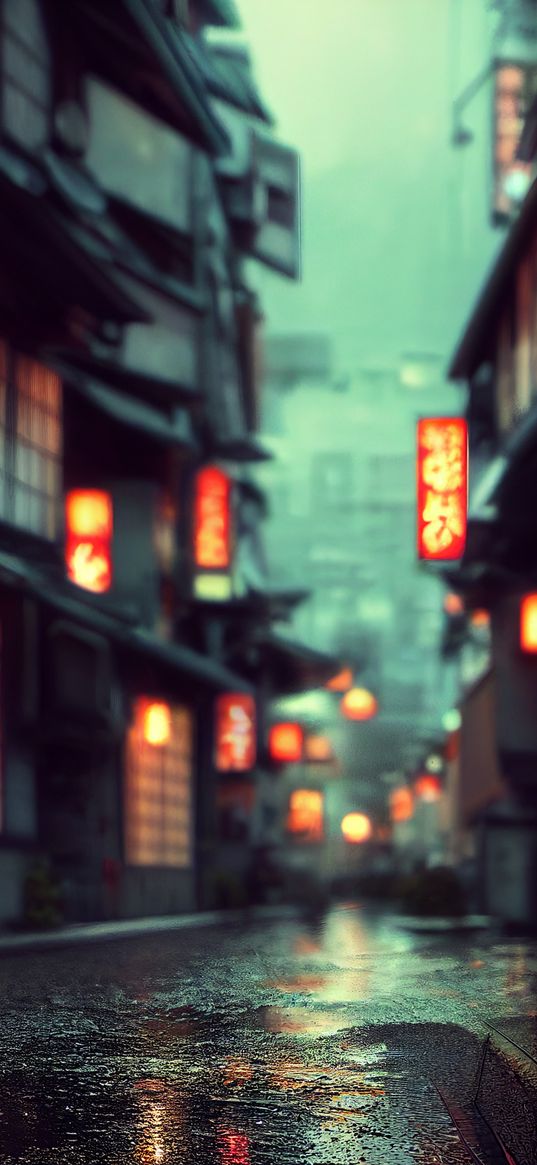 street, japan, neon lights, reflection