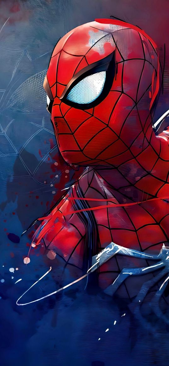 spider-man, spiderman, superhero, marvel, portrait, blue, red, web, art