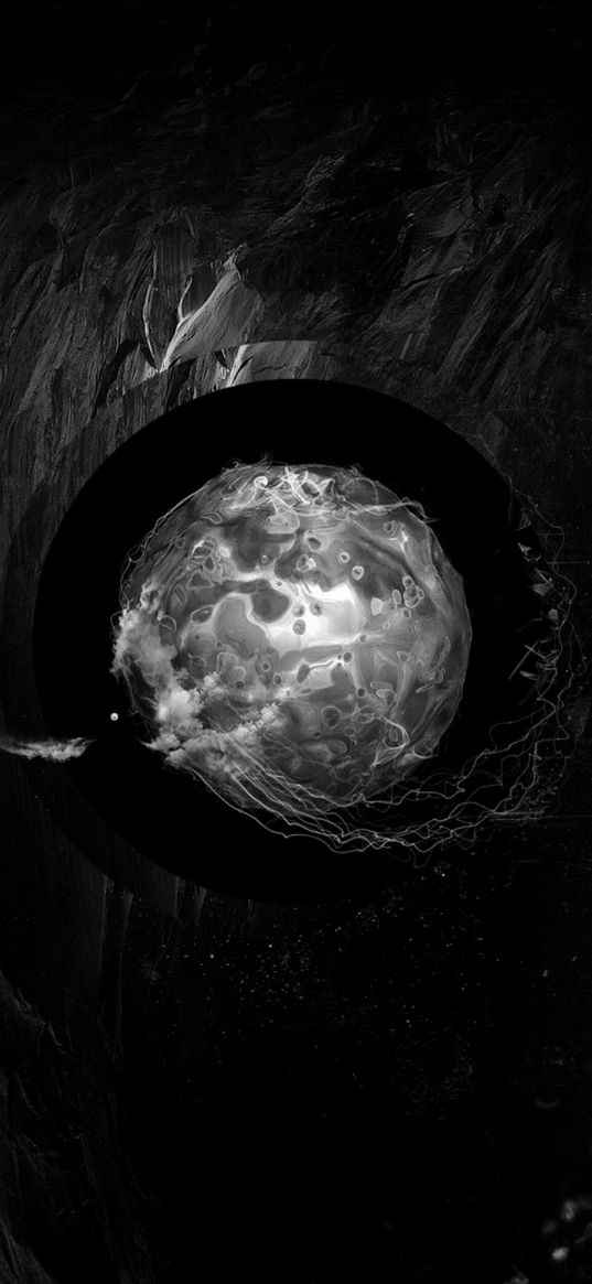 cave, bird, ball, stone, dark, shadow