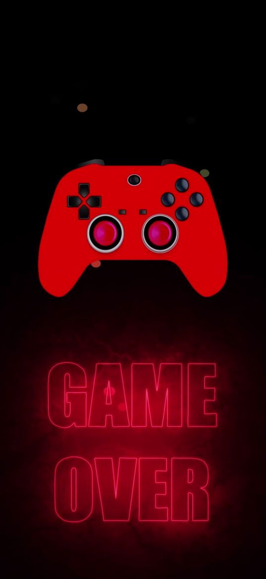 joystick, red, game over, inscription, red background, art