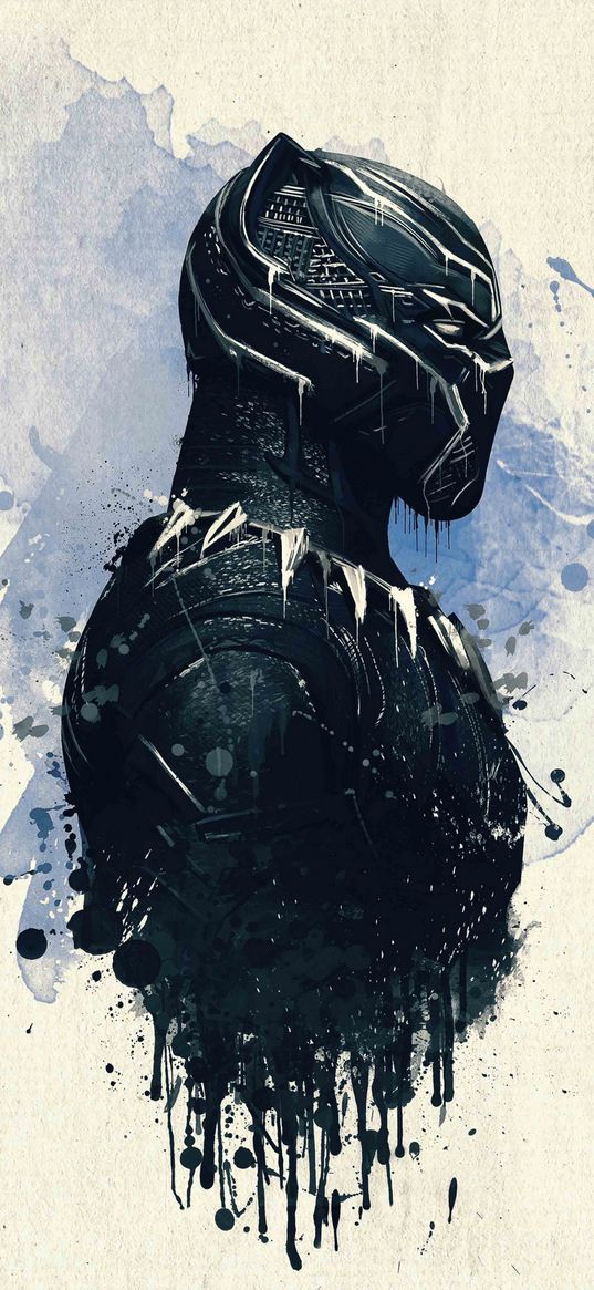 black panther, superhero, marvel, costume, profile, ink, blots, art