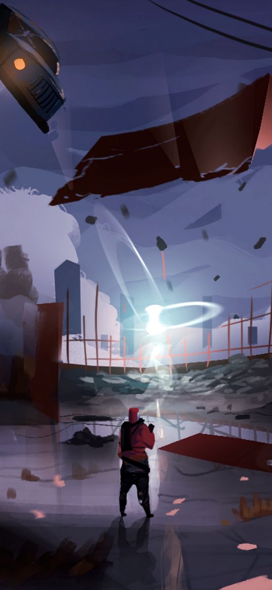 man, superpower, glow, shapes, art