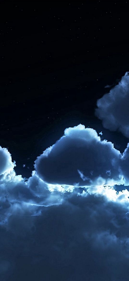 sky, night, clouds, air, stars, moon, tranquillity