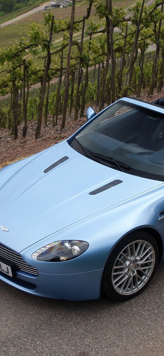 aston martin, v8, vantage, 2008, blue, top view, cabriolet, style, nature