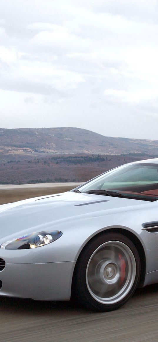 aston martin, v8, vantage, 2005, silver, side view, cars, speed