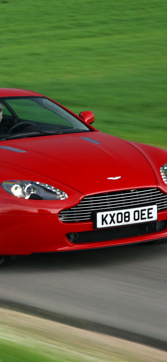 aston martin, v8, vantage, 2008, red, front view, grass