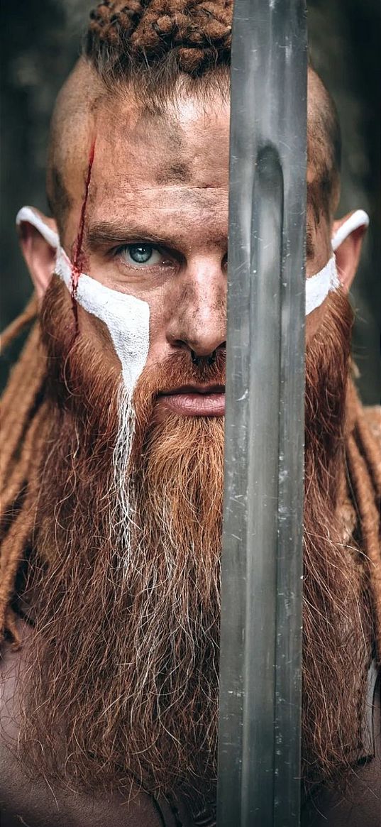 viking, warrior, sword, man