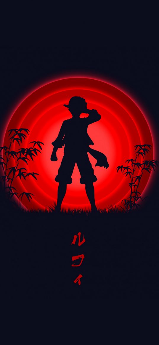 monkey d. luffy, one piece, anime, silhouette, red