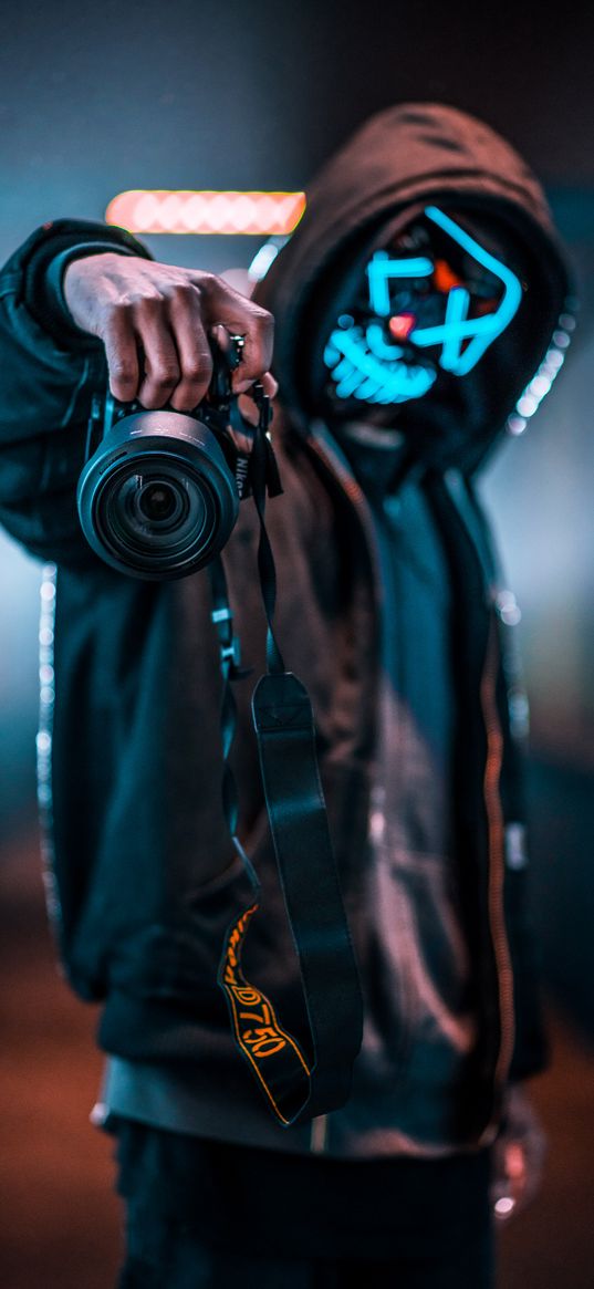 man, camera, mask, photographer