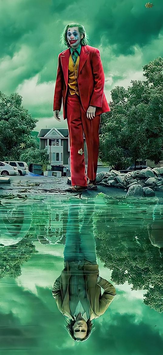 joker, joaquin phoenix, reflection, art, dc