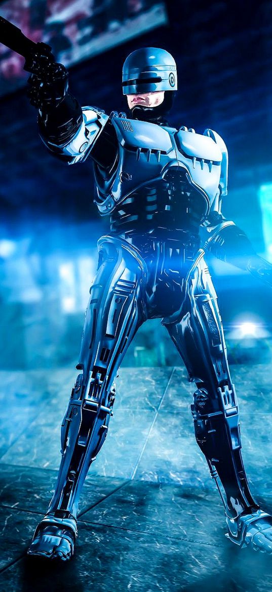 robocop, police, future, neon, weapon, robot