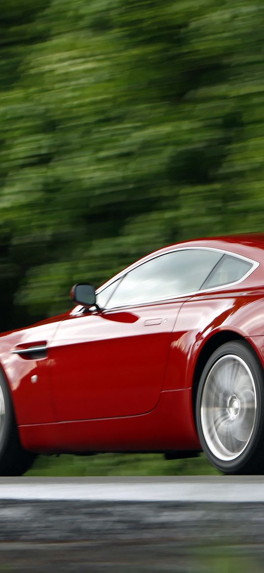 aston martin, v8, vantage, 2008, red, side view, trees