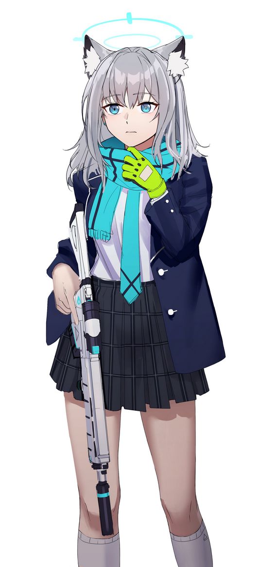 shiroko, blue archive, anime, girl, game, art, weapons