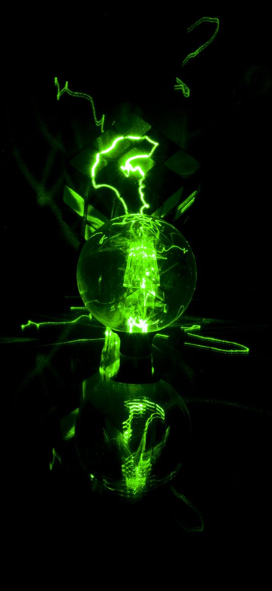light bulb, lightning, darkness, green