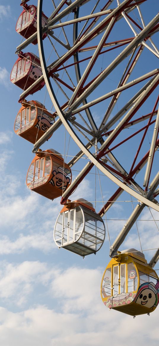 ferris wheel, cabins, sky, attraction