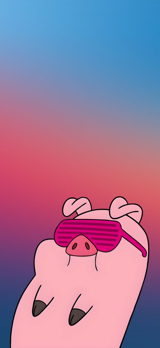 chubby, pig, gravity falls, cartoon, glasses, blurred background, gradient, art