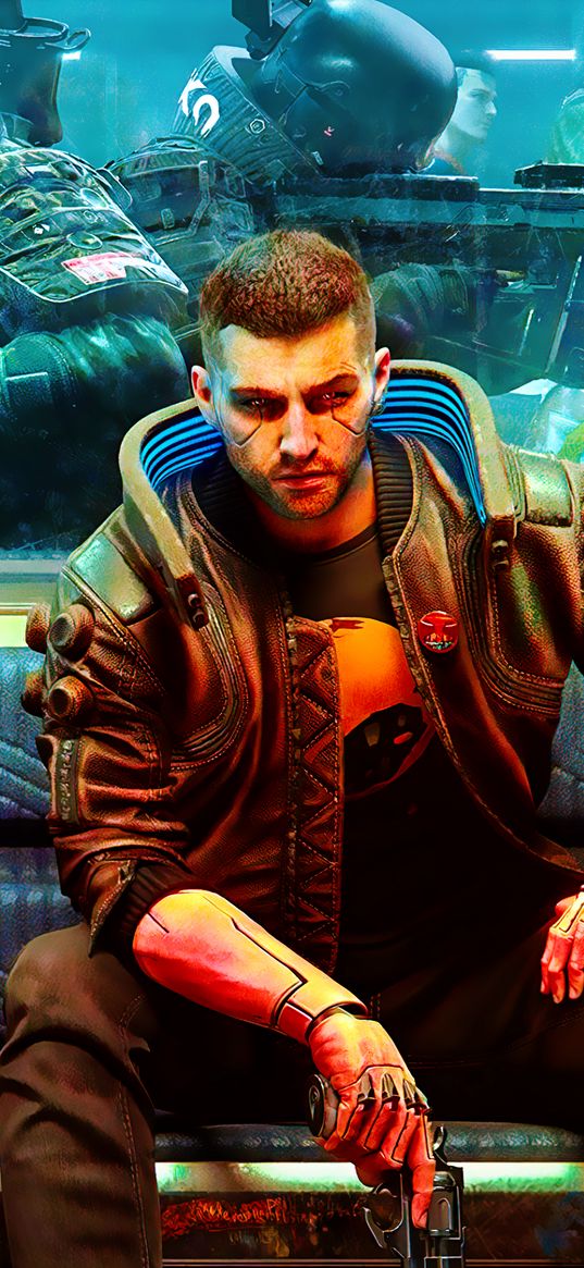 cyberpunk 2077, game, character, weapon, suitcase, subway, art