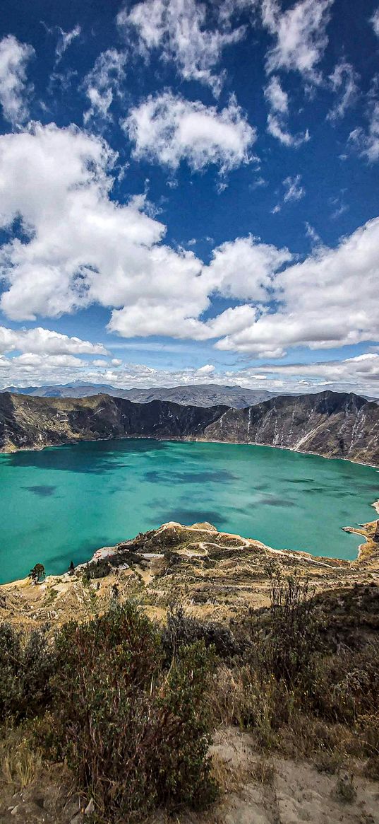 water, nature, mountain, quilotoa, blue, sky