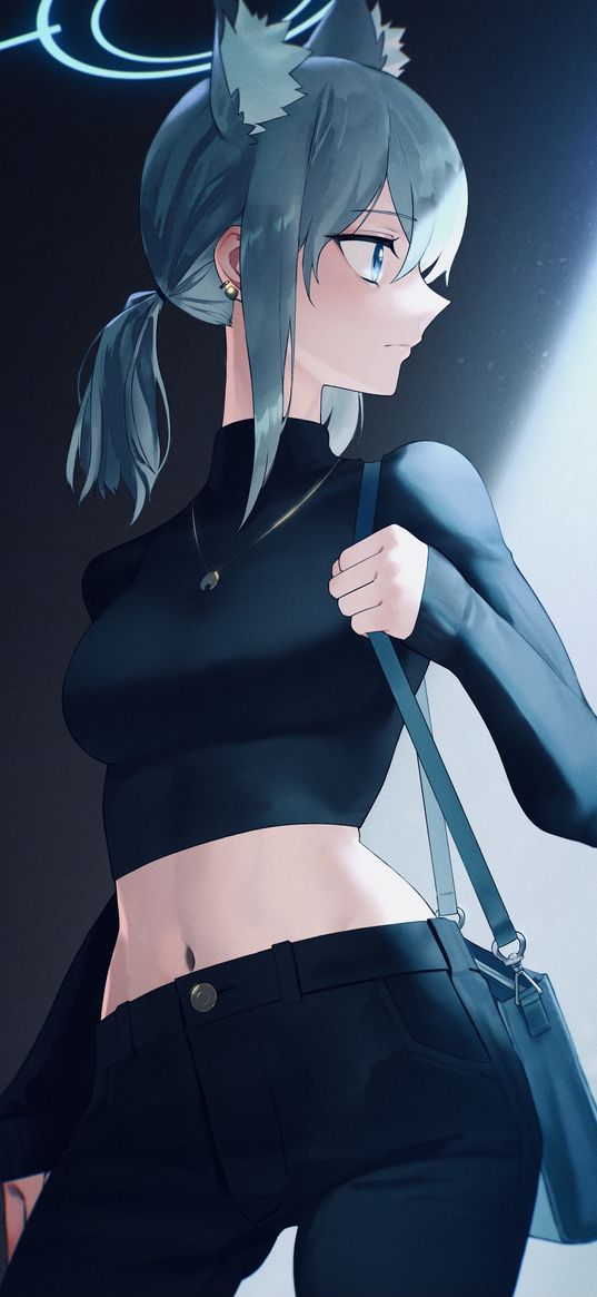 shiroko, blue archive, girl, bag, shadow, anime, art