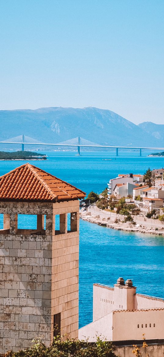 city, sea, bridge, croatia