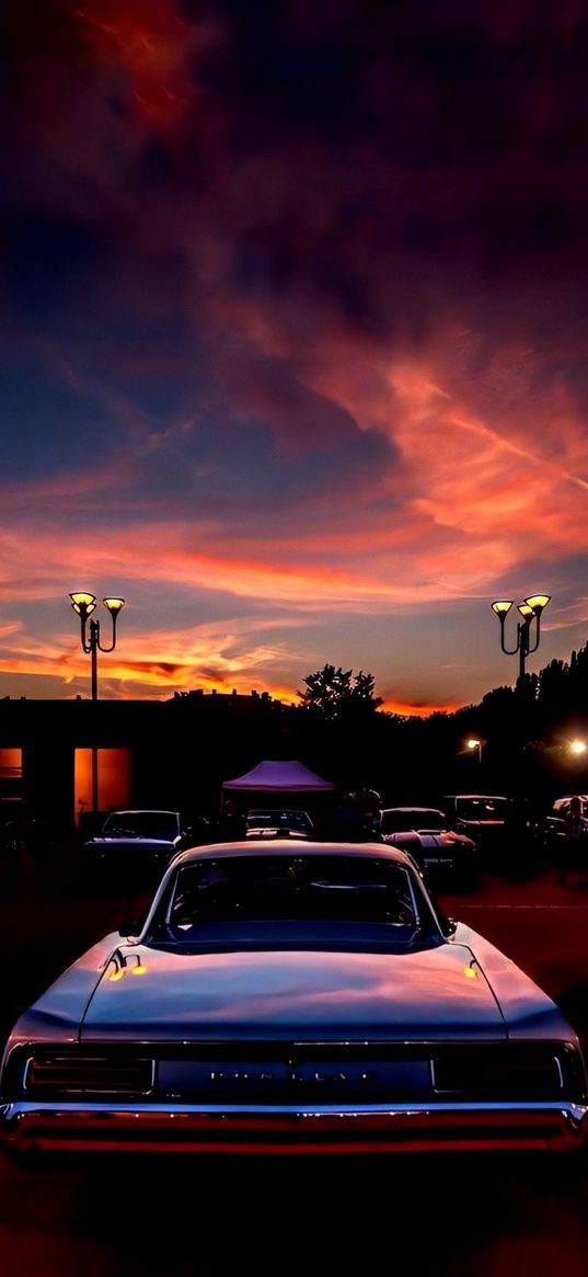 pontiac, car, retro, settlement, sunset, twilight