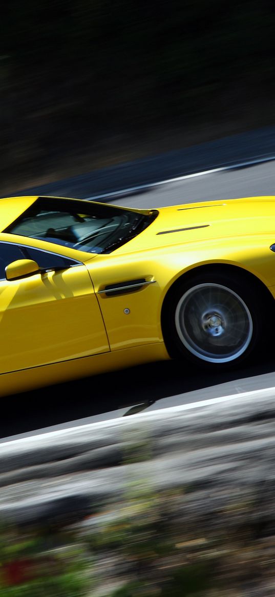 aston martin, v8, vantage, 2008, yellow, side view, cars, speed