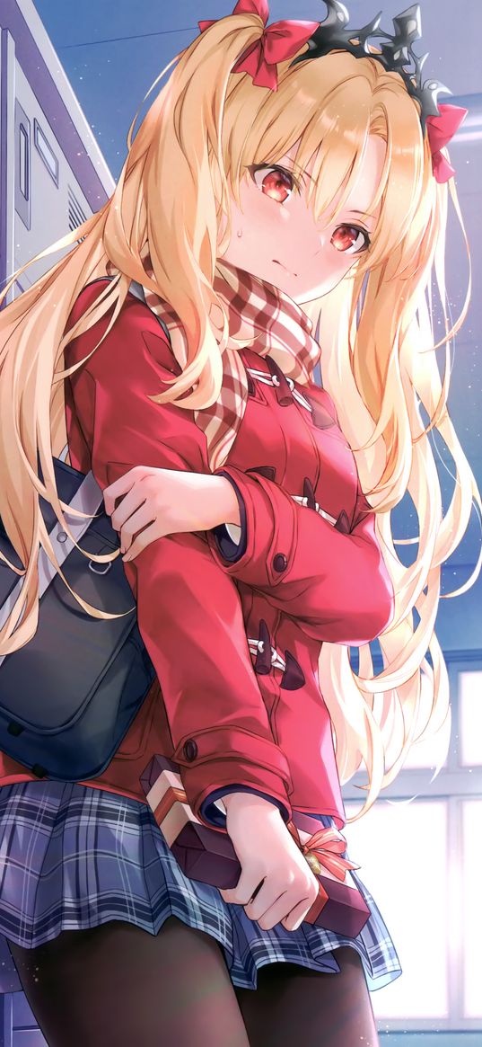 ereshkigal, fate, anime, girl, art, schoolgirl, handbag, locker