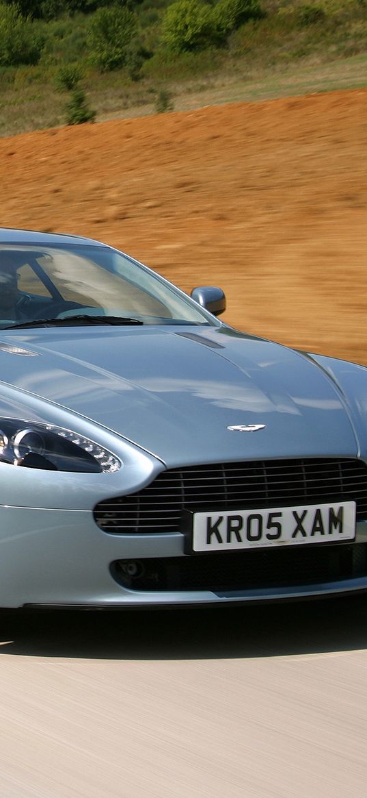 aston martin, v8, vantage, 2005, gray, front view, nature, cars