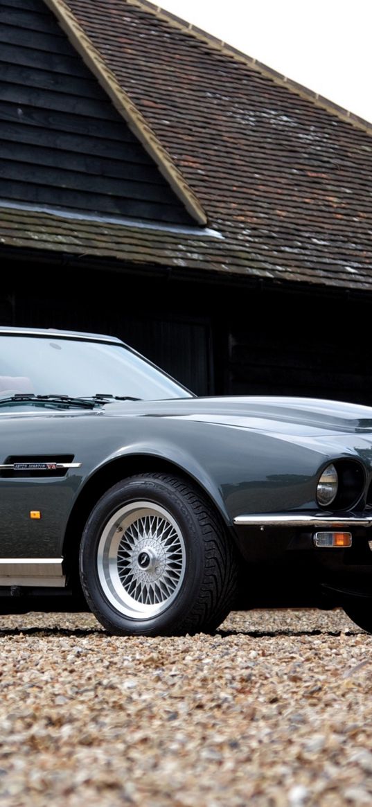 aston martin, v8, vantage, 1986, gray, side view, car, retro