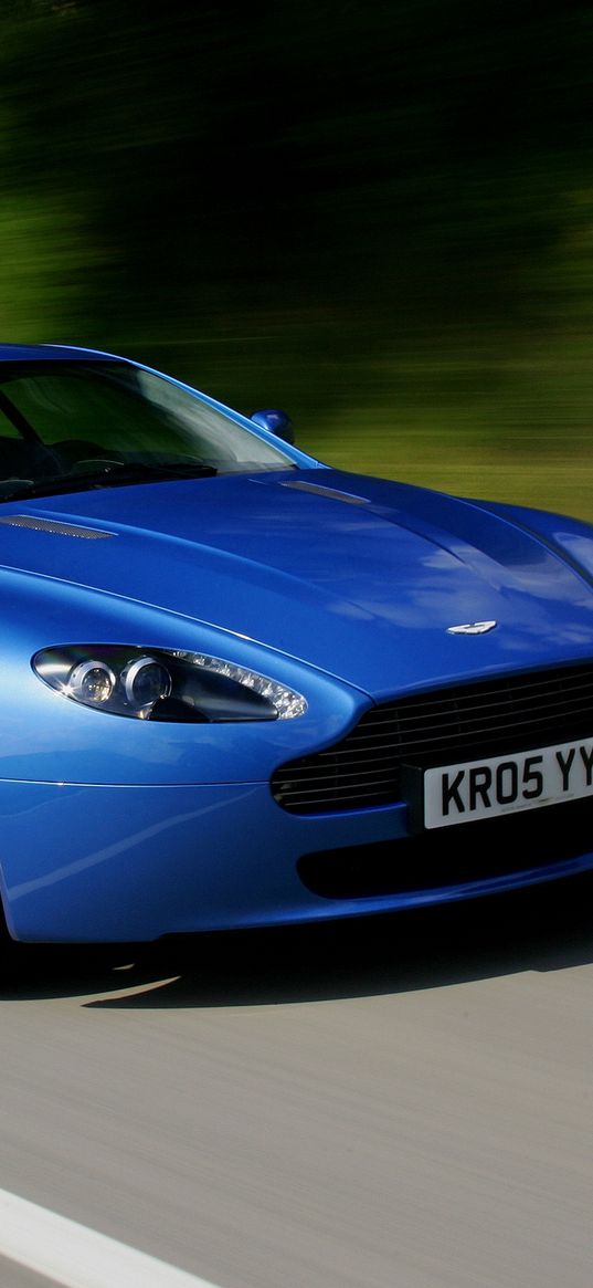 aston martin v8 vantage, 2005, blue, front view, style, asphalt