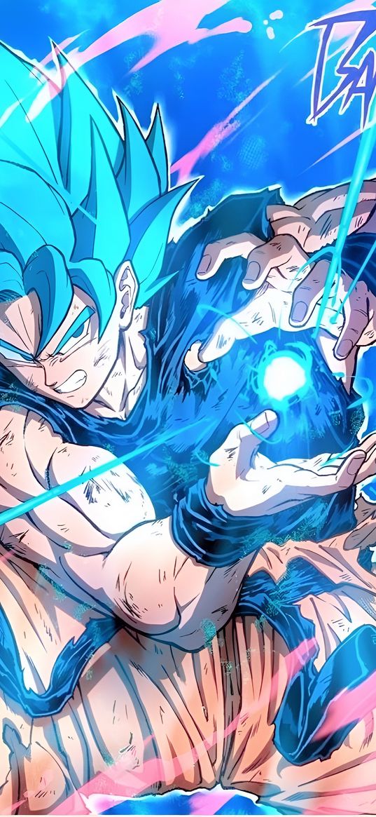 goku, kamehameha, dragon ball, anime, blue