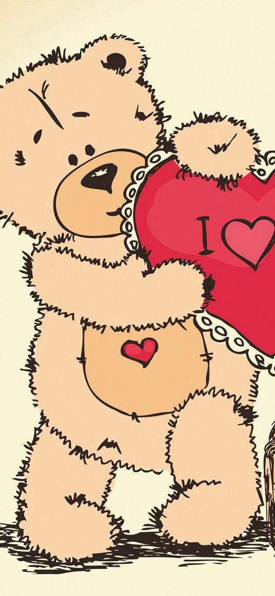 teddy bear, drawing, heart, paint, love