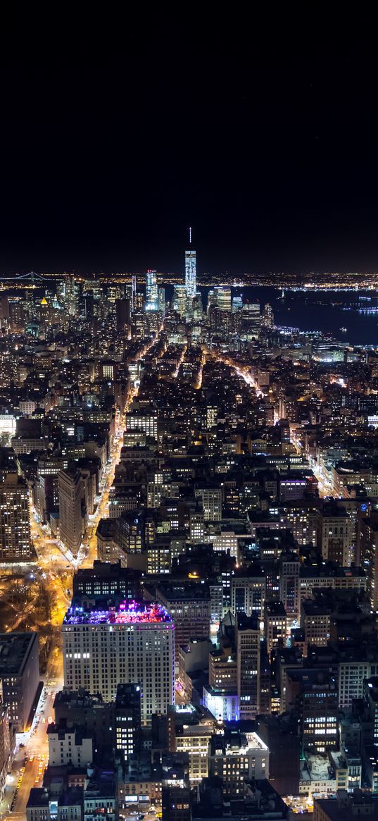 buildings, tower, streets, lights, city, night