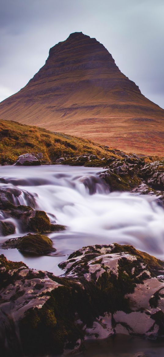 mountain, stream, cascade, long exposure, landscape