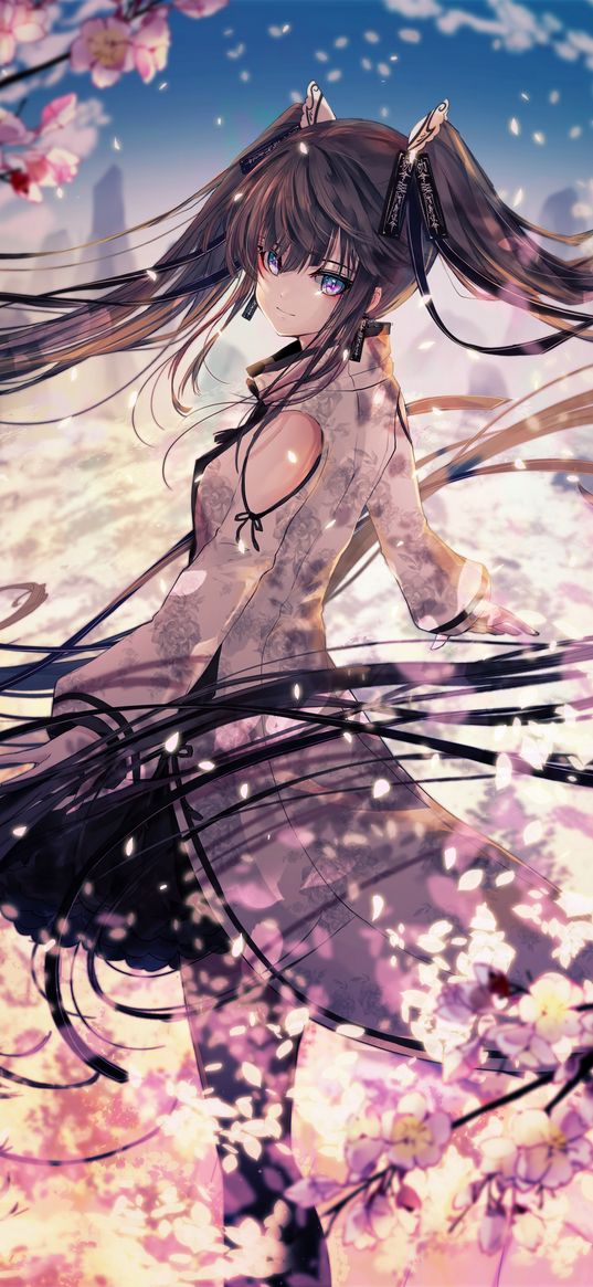 girl, anime, art, sakura, whirlwind